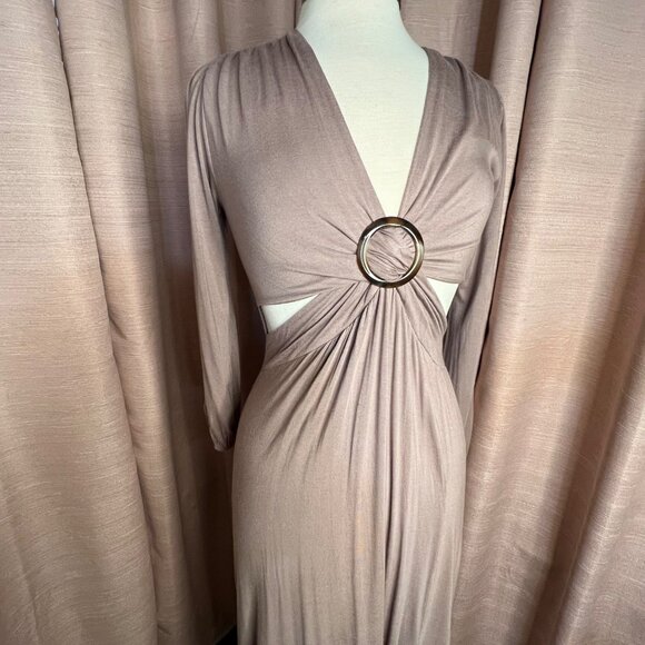 2 Saints Plunging Mauve Size 00/S Sexy Maxi Dress Side Cutouts O-Ring Feminine - Picture 5 of 16